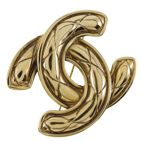 CHANEL COCO Mark Brooch Matelasse Plated Gold 31.4g Women - Picture 1 of 8